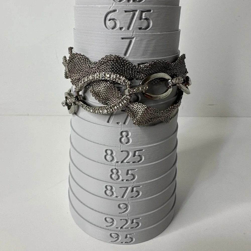 Layered Silver Tone Mesh Bracelet Multi‎ Strand Rhinestone Oval Statement Event